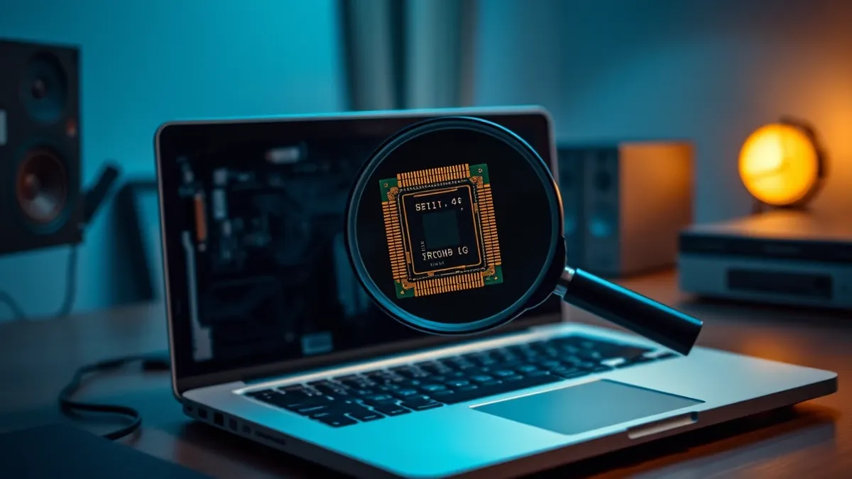 Illustration: A laptop sits open on a desk with its back panel removed to reveal the motherboard.