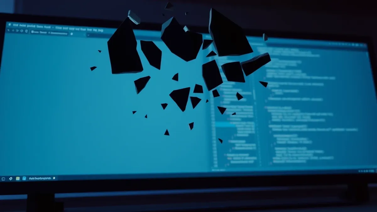 Illustration: A fragmented stack trace bleeds across a blank terminal screen, symbolizing a crashed server process.