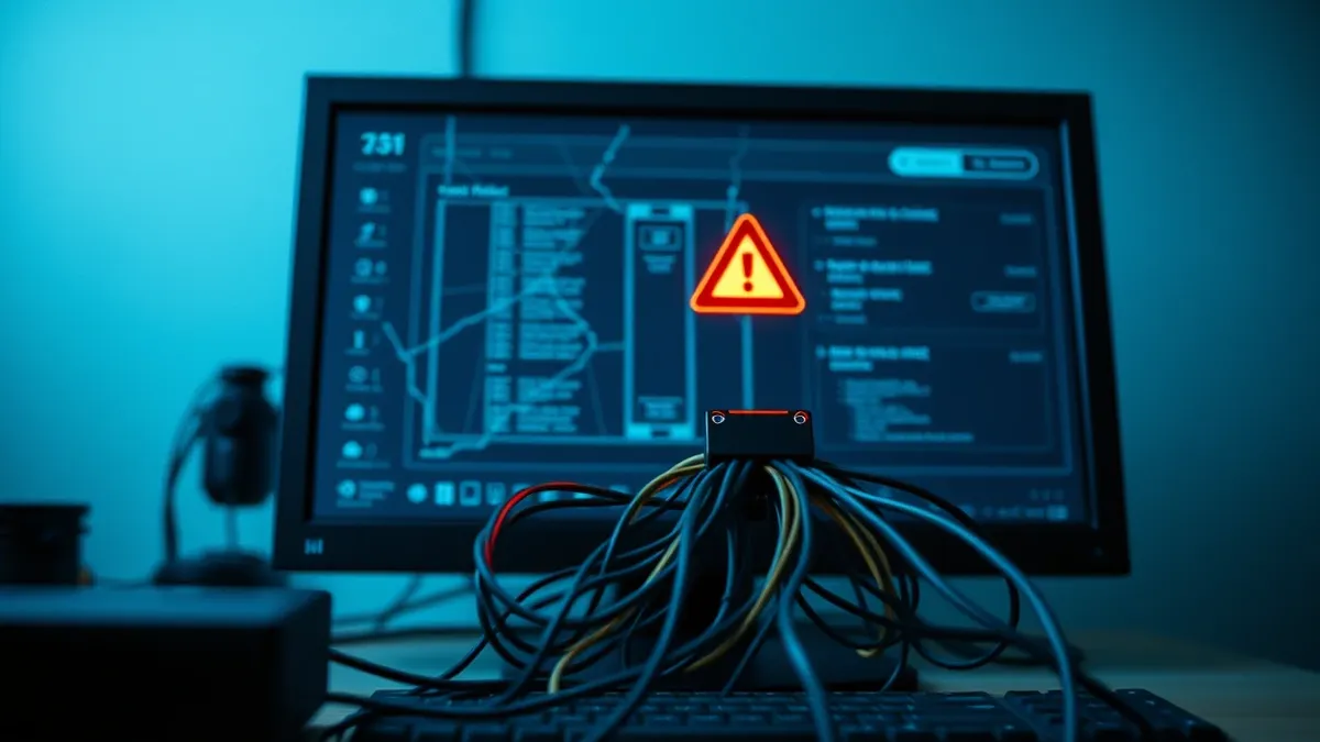Illustration: A cracked web server control panel interface sits on a blank monitor.