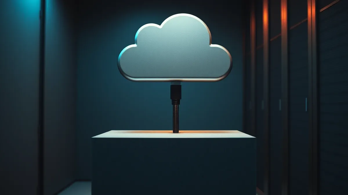 Illustration: A sleek silver cloud icon floats above a solid concrete foundation.