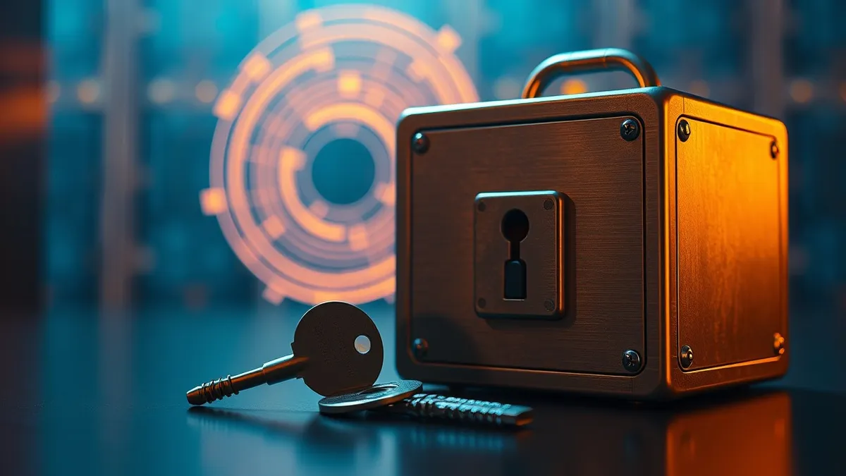 Illustration: A clean digital illustration shows a single physical key resting beside a locked metallic box.