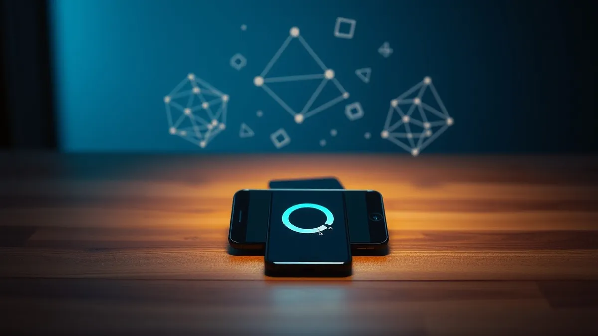 Illustration: A smartphone sits on a wooden surface, its screen displaying a simple circular progress indicator.
