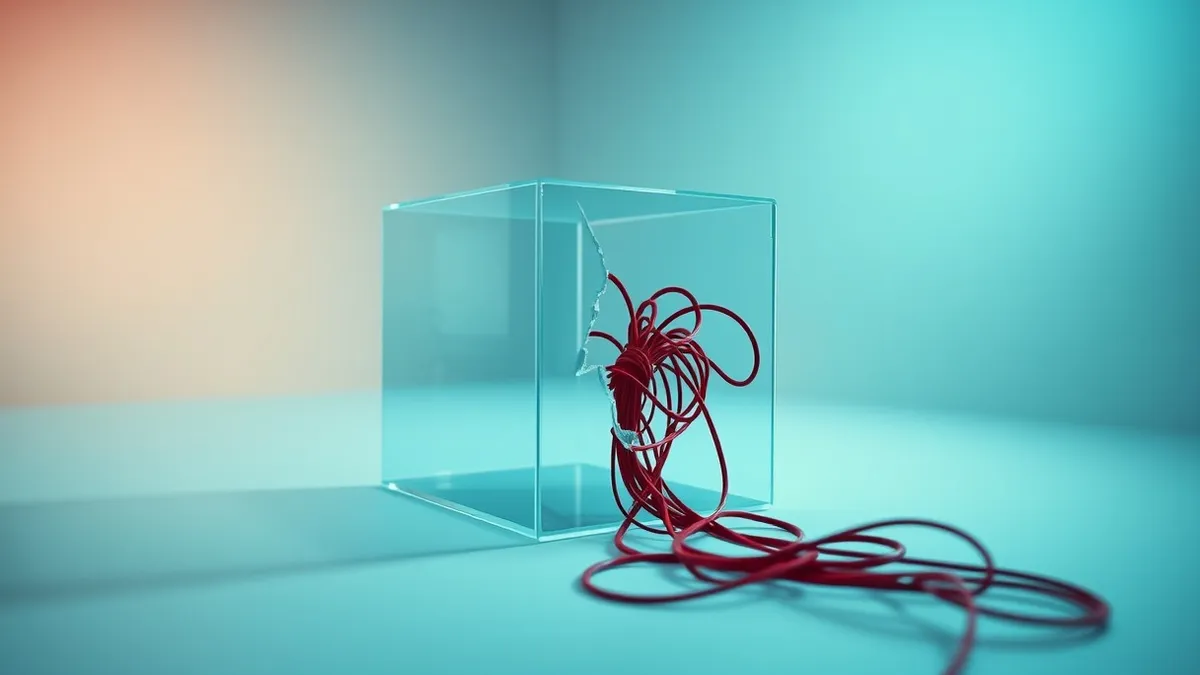 Illustration: A translucent digital container with a jagged crack in its side sits on a clean white surface.