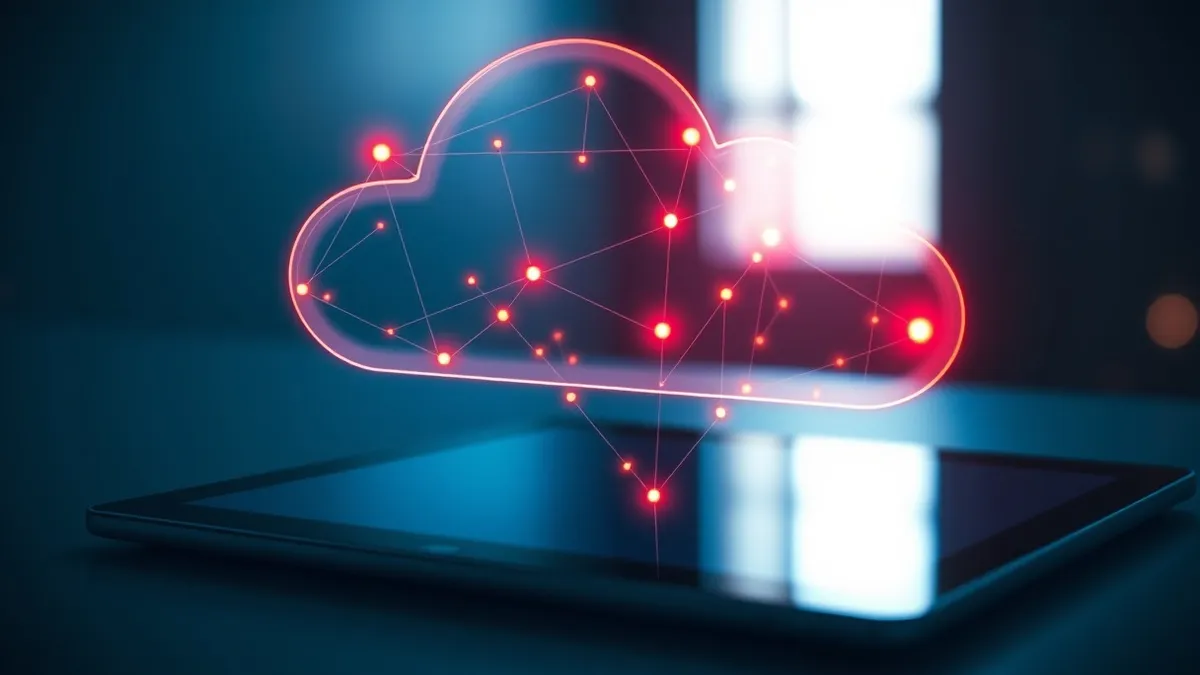 Illustration: A translucent, glowing map of a cloud infrastructure hovers above a sleek tablet.