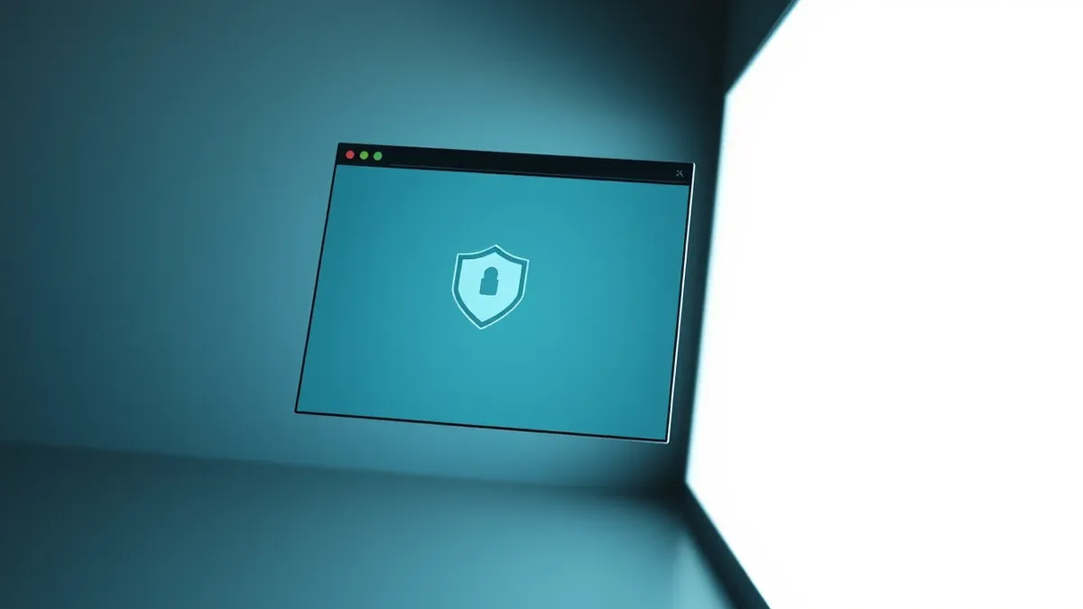 Illustration: A sleek, modern web browser window floats in mid-air, displaying only abstract geometric shapes on a blank white background.