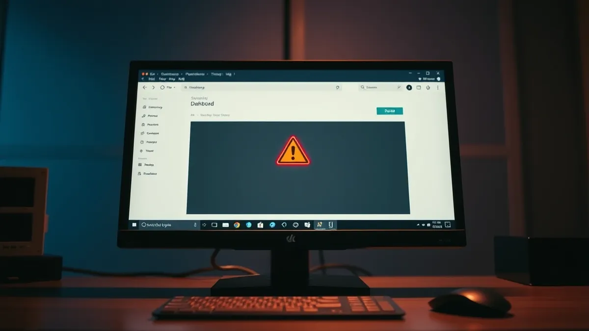 Illustration: A sleek black terminal sits on a desk, its screen filled with a web browser window displaying a blank dashboard interface.