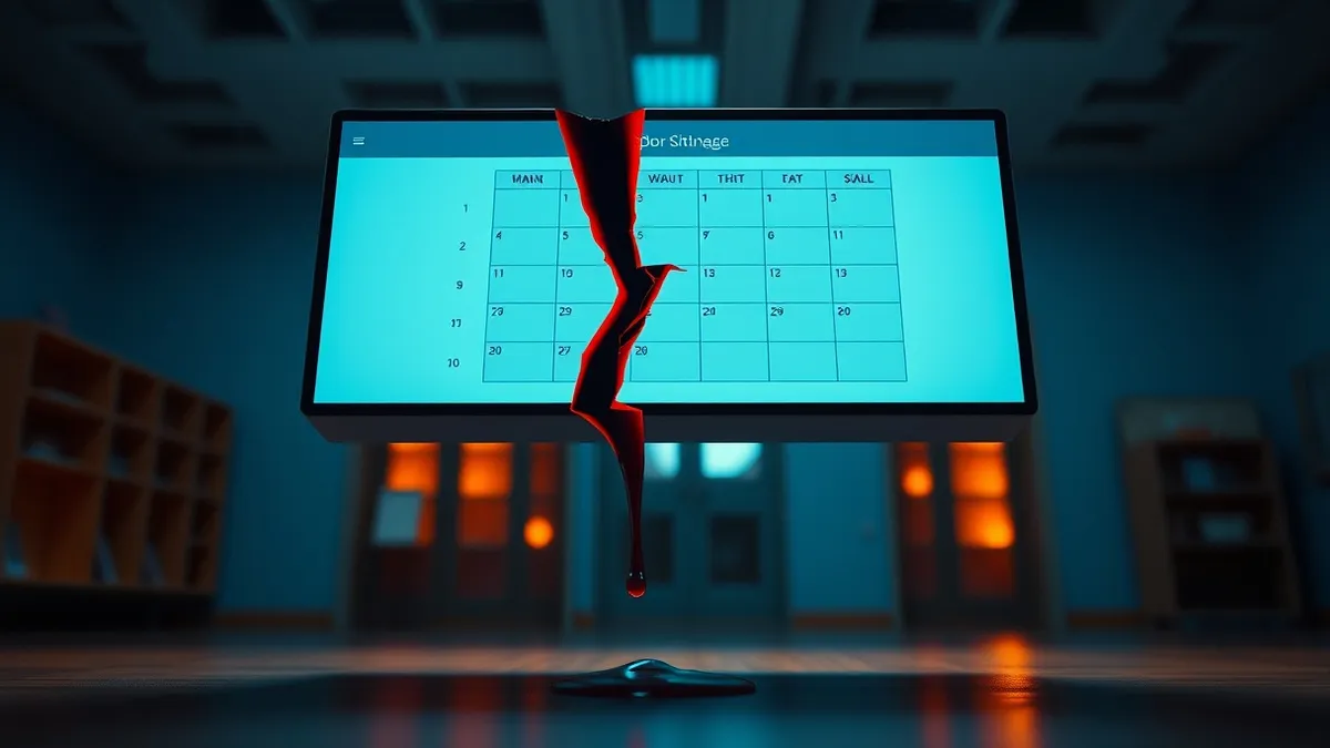 Illustration: A generic educational booking interface floats in mid-air, displaying a clean calendar grid.