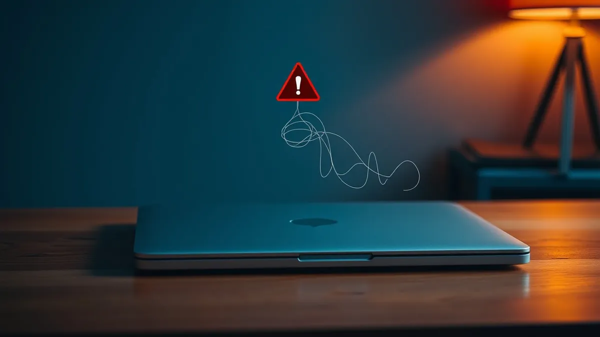 Illustration: A closed silver laptop sits on a wooden desk.