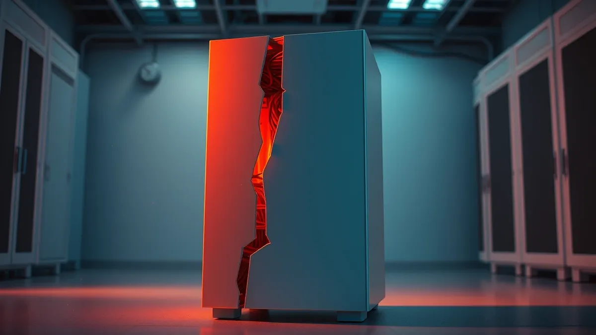 Illustration: A pristine white server tower sits in a sterile room.