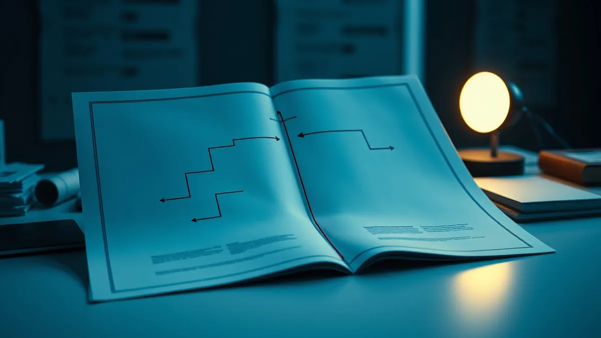 Illustration: An open blueprint on a clean desk shows a branching decision tree made of thick black lines and empty geometric nodes.
